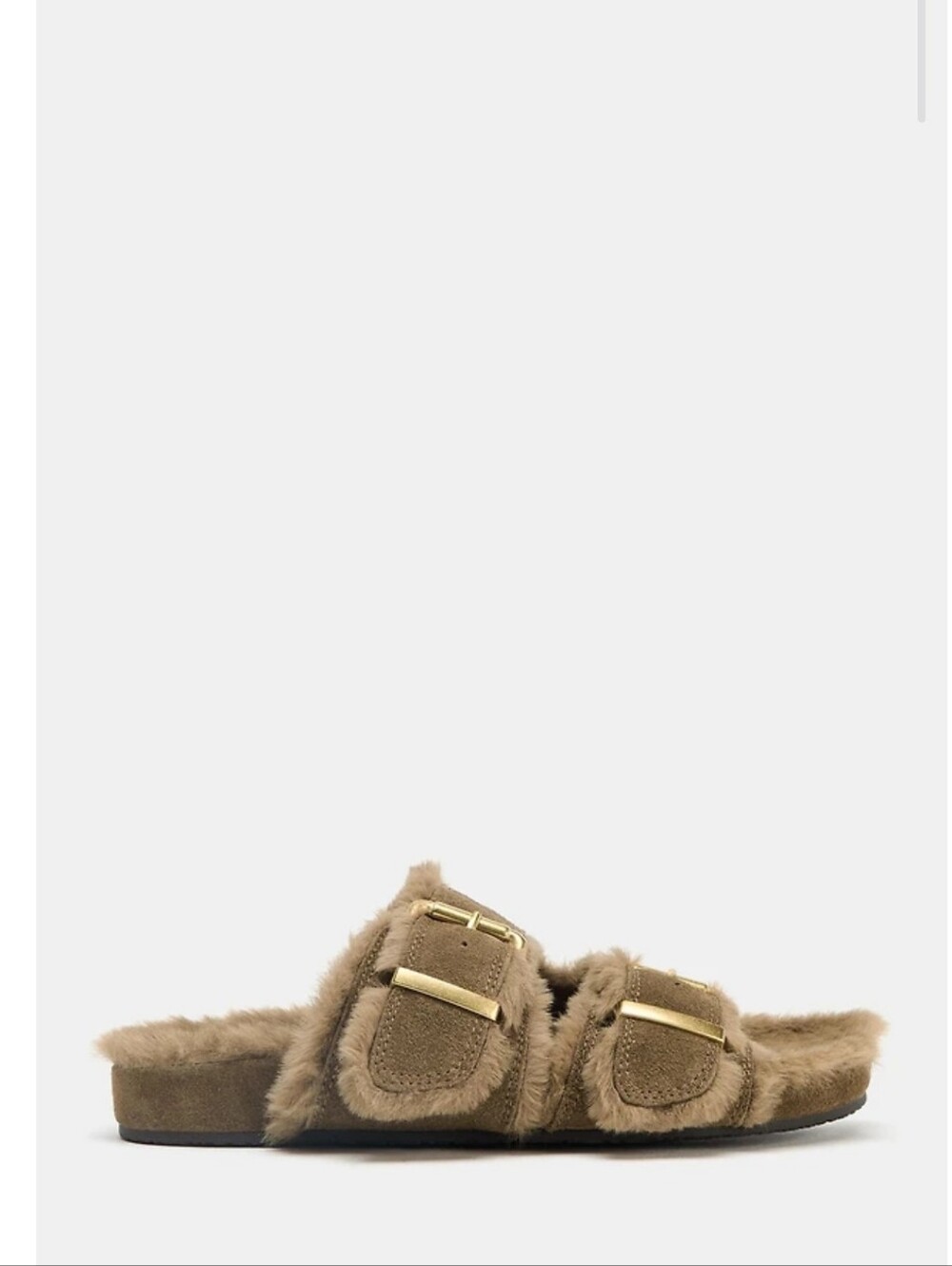 Zara Real Suede Double Buckle Slide Sandals. Size 38.
